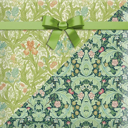 12 Sheets William Morris Wrapping Paper Set William Morris Gift Wrapping Paper 6 Design Green Vines and Flowers Pattern Paper for Flowers Themed Party Wedding Bridal Shower Baby Shower 20'' x 27''