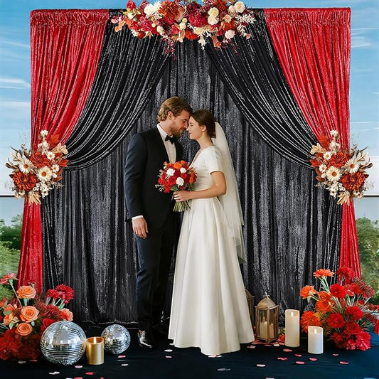 Black Backdrop Curtain 4.8x8FT Halloween Backdrop Sparkly Sequin Party Background Drapes for Birthday Wedding Stage Shimmer Wall Backdrop