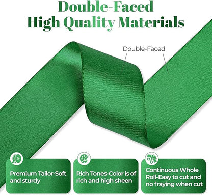 Green Satin Ribbon, Double Faced 1-1/2 Inch X 25 Yards Green Ribbon, Premium Satin Ribbon for Gift Wrapping, Crafts, Hair Bow Making, Sewing, Flower Bouquet, Wedding Party Decor