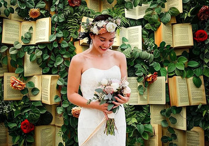 10x8FT Book Flowers Photo Backdrop Vintage Books Page Red Rose Flowers Weeding Background for Birthday Wedding Party Portrait Decoration Supplies Photo Booth Props KUBDJ1002