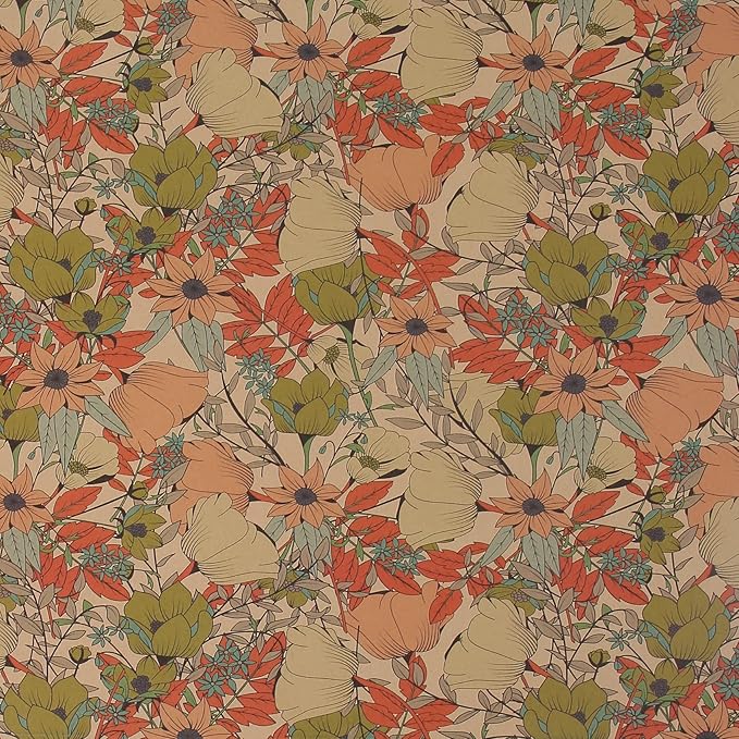 Aimyoo Kraft Floral Wrapping Paper Roll, All Occasion Vintage Flower Gift Wrap for Wedding Birthday Bridal Shower, 17 inch x 10 ft