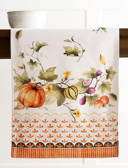 Maison d' Hermine Table Runner 100% Cotton Double Layer Table Runners 72 inches Long for Thanksgiving Christmas Decorations Home Kitchen Dining Wedding (Pumpkin Garden - Cloudy Cream, 14.5" x 72")