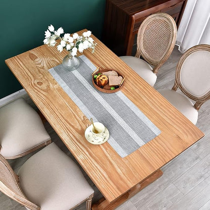 Farmhouse Braided Striped Table Runner Rustic Embroidery Coffee Table Runners for Decorations Weddings Holiday Grey 13x36inch