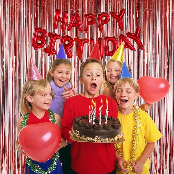 Melsan Red Tinsel Foil Fringe Curtains Backdrop, 3.2 ft x 8 ft Sparkle Tinsel Backdrop Streamers for Christmas Valentines Patriotic Birthday Party Decorations, 2 Packs