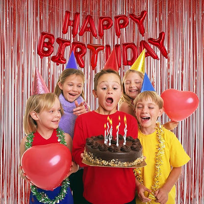 Melsan Red Tinsel Foil Fringe Curtains Backdrop, 3.2 ft x 8 ft Sparkle Tinsel Backdrop Streamers for Christmas Valentines Patriotic Birthday Party Decorations, 2 Packs