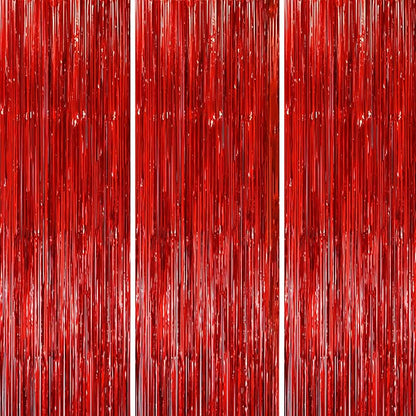 3 Pack 3.3x8.2 Feet Red Foil Fringe Backdrop Curtains, Tinsel Streamers Birthday Party Decorations, Fringe Backdrop for Graduation, Baby Shower, Gender Reveal, Disco Party