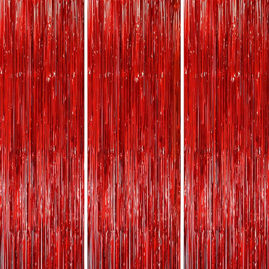 3 Pack 3.3x8.2 Feet Red Foil Fringe Backdrop Curtains, Tinsel Streamers Birthday Party Decorations, Fringe Backdrop for Graduation, Baby Shower, Gender Reveal, Disco Party