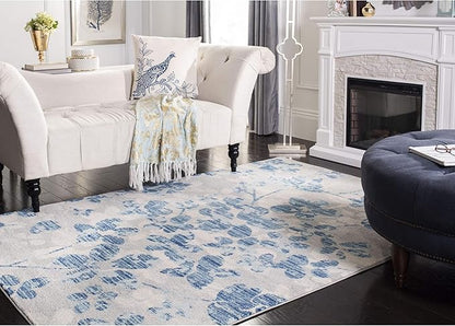 SAFAVIEH Evoke Collection 4' x 6' Grey/Light Blue EVK236J Floral Non-Shedding Living Room Bedroom Accent Rug