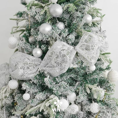 MEEDEE Silver Glitter Mesh Star Web Ribbon 10 Inch Wide by 10 Yards Roll Silver Fabric Ribbon Decorative Mesh Ribbon for Christmas Tree, Garland, Holiday Wreaths, Bows