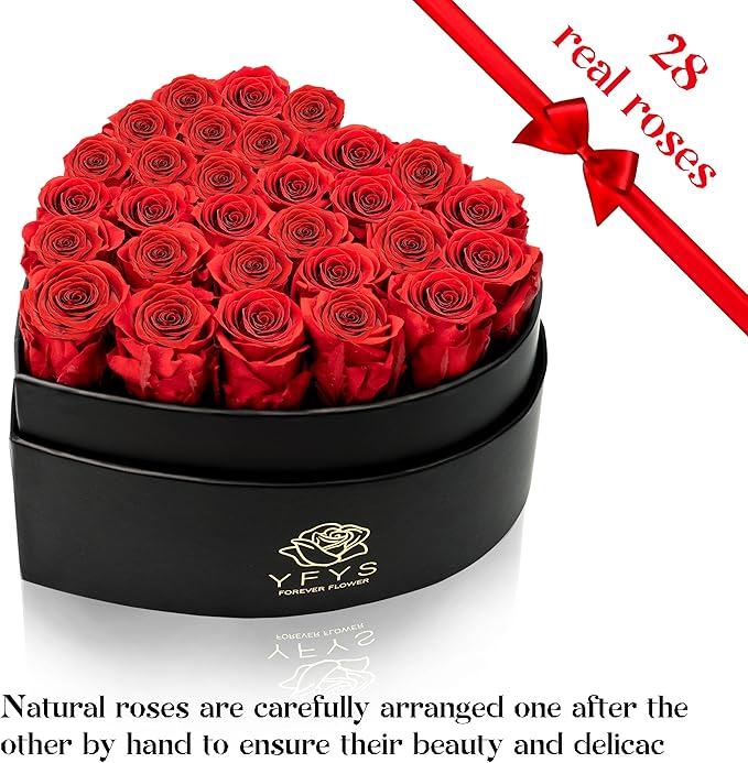 29-Piece Forever Flowers Heart-Shaped Box – Real Immortal Preserved Roses Lasting a Year, Perfect for Birthday, Girlfriend, Mother, or Wife, Valentine Day Gift for Her - Bright Red