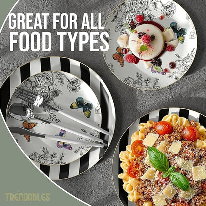 Trendables Floral Paper Plates 8.5 Inch & 10.5 Inch 40 Pcs Dinner Plate Set Fancy Disposable Plates for Party for 20 Guests 20 X 8 & 20 X 10 Large & Small Paper Plate Set for Parties Monarch
