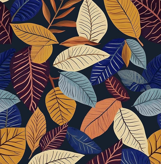 Colorful Leaf Wallpaper Peel and Stick,Vintage Botanical Contact Paper 17.5" x 118",boho leaves Wall Mural Self Adhesive Removable Waterproof for Bedroom Walls Bookcase Drawers Cabinet Table Locker