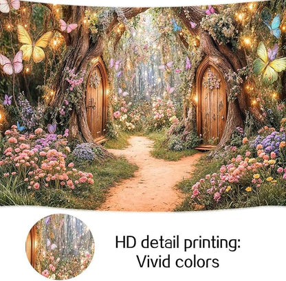 20X10ft Enchanted Forest Backdrop Fairy Tale Magic Garden Wonderland Floral Butterfly Photography Background for Kids Girls Baby Shower Birthday Party Decoration Cake Table Photo Booth Props