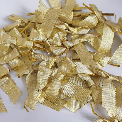 50pcs 2-1/2" Metallic Gold Bows for Crafts Pretaied Christmas Bows for Decoration with Twist Ties Hot Cut Tails(W.Gold)