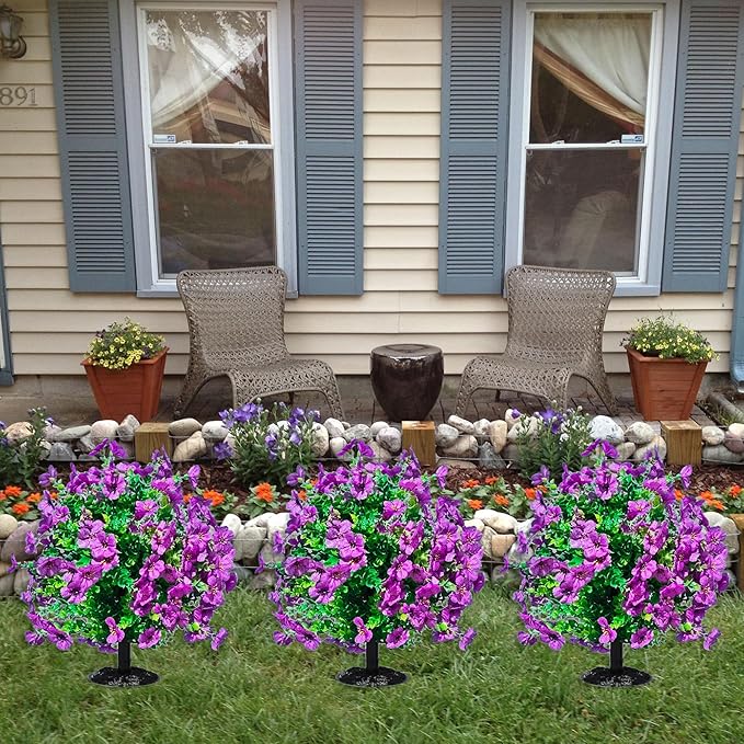 2 Pcs Artificial Boxwood Topiary Ball Trees - Purple 23" with Ground Spike, Weather Proof UV Resistant Faux Greenery Shrubs Bushes for Porch, Garden, Front Yard Decor, Indoor/Outdoor Planters