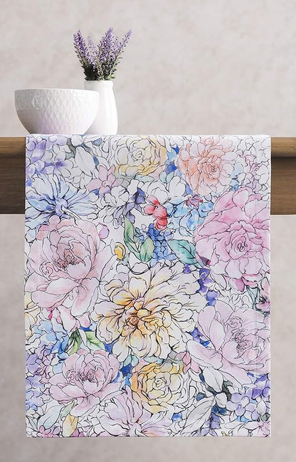 Maison d' Hermine Table Runner 100% Cotton Single Layer Table Runners 72 inches Long Decorative for Kitchen Dining Party Baby Shower Wedding Bridal Shower Spring Summer (Floral Love, 14.50" x 72")