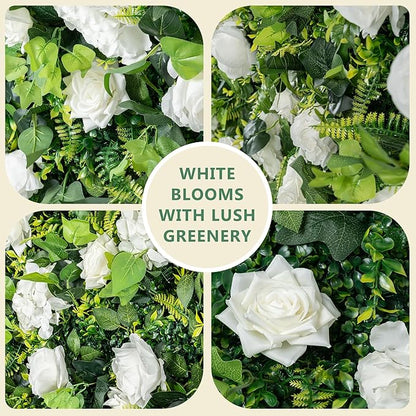 Large Size 8×8 Ft 3D Artificial Flower Wall Panels, Quick Assembly Storage White Floral Greenery Fake Backdrop Fence Screen for Wedding Baby Show Birthday Party Indoor Outdoor Garden Home Decor