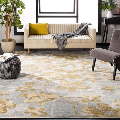 SAFAVIEH Evoke Collection Area Rug - 6'7" x 9', Grey & Gold, Floral Design, Non-Shedding & Easy Care, Ideal for High Traffic Areas in Living Room, Bedroom (EVK236P)