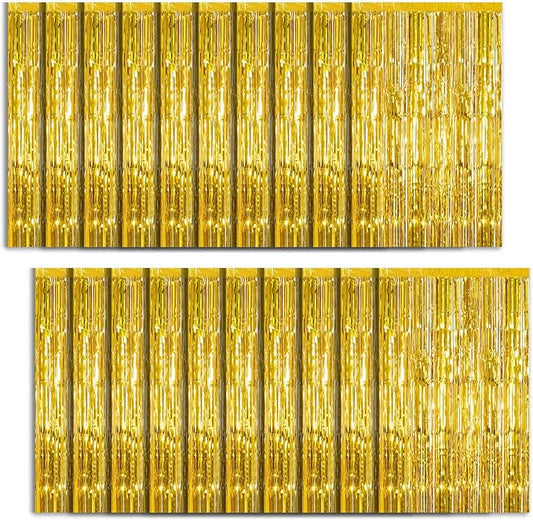 20 Pack Foil Curtain Backdrop Gold Metallic Tinsel Foil Fringe Curtains Photo Booth Props for Birthday Wedding Engagement Baby Shower Bachelorette Christmas Holiday Celebration Party Decorations