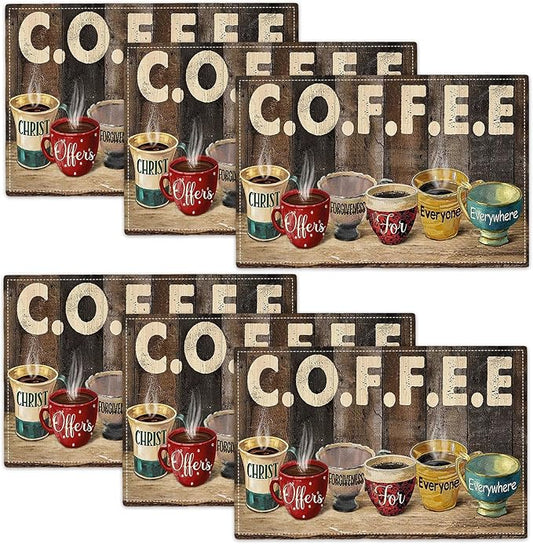 Christian Coffee Placemats Set of 6 Coffee Table Mats Washable Place Mats for Home Party Indoor Kitchen Dining Table Decoration 12x18 Inch