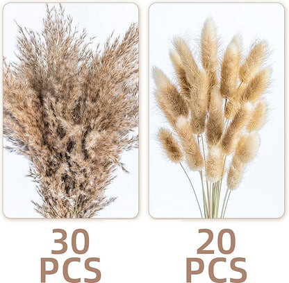 WILD AUTUMN Fluffy Boho Decor Dried Grass - Dried Pampas Grass Short pompas Grass Vase Filler Dried Flowers Wedding Home Table Rustic Farmhouse Decor