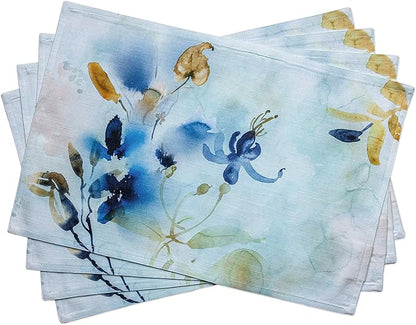 Maison d' Hermine Placemats Set of 4 100% Cotton Washable Cloth Place Mats, Reusable Table Mats for Kitchen Dining Decoration, Party, Wedding, Restaurant Spring/Summer (Lazy Summer Days, 13" x 19")