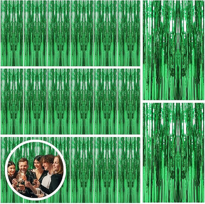 20 Pack Green Streamers Backdrop Jungle Party Decorations Foil Fringe Backdrop Curtains Photo Booth Backdrop for Birthday Dinosaur Animal St Patrick's Day Football Christmas Party Decorations