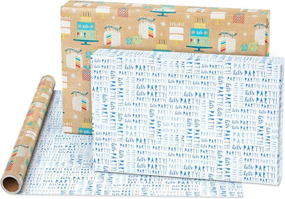 American Greetings 175 sq. ft. Reversible Wrapping Paper for Birthdays and All Occasions, Birthday Cakes and Gifts (1 Roll, 30 in x 70 ft.)
