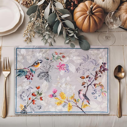 Maison d' Hermine Placemats Set of 4 100% Cotton Washable Cloth Place Mats, Reusable Table Mats for Thanksgiving Christmas Decorations Kitchen Dining Party Wedding (Equinoxe - Grey, 13" x 19")