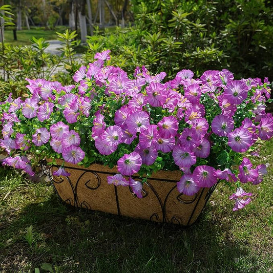 HyeFlora Artificial Flowers for Outdoors Fake Plants Outside Decoration, 12 Bundles Silk Purple Morning Glory UV Resistant Look Real Faux Flowers for Planter Front Door Porch Patio Yard Gardens Home