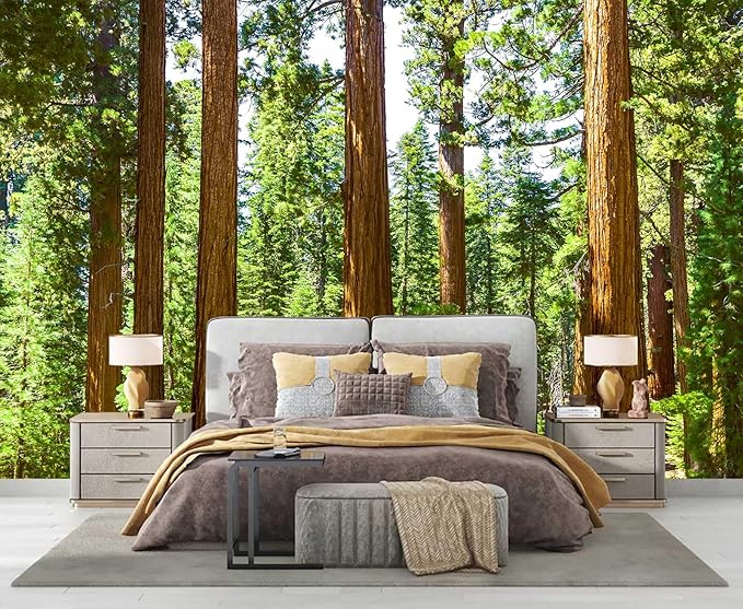 WFBHUA-Redwood Forest Wall Mural Peel and Stick Green Woods Landscape Self Adhesive Wallpaper for Living Room Bedroom 82"x57"