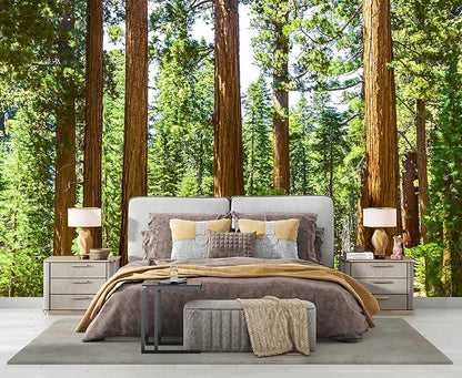 WFBHUA-Redwood Forest Wall Mural Peel and Stick Green Woods Landscape Self Adhesive Wallpaper for Living Room Bedroom 157“x108