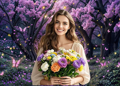 5X3ft Enchanted Forest Backdrop Fairy Tale Purple Wonderland Garden Tree House Floral Butterfly Photography Background for Kids Girl Baby Shower Birthday Party Decoration Banner Booth Props