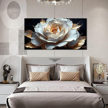Large White Flower Canvas Wall Art for Living Room Bedroom Home Office Black and White Flower Picture Modern Canvas Prints Framed Wall Decor Artwork Size 29x59