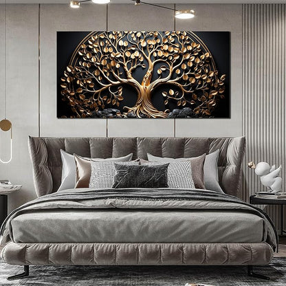 Tree Pictures Wall Decor Bedroom Black and Gold Wall Art for Living Room Large Wall Art for Office Large Size 29" x 58"