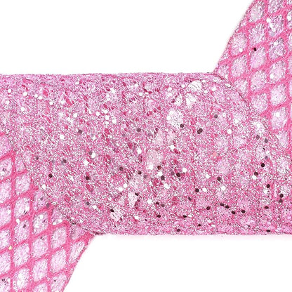 VATIN 6" Pink Christmas Ribbon, Pink Glitter Mesh Diamond Web Sequin Dots Wired Christmas Ribbon for Gift Wrapping Bow Making Wreath Supply-10 Yards