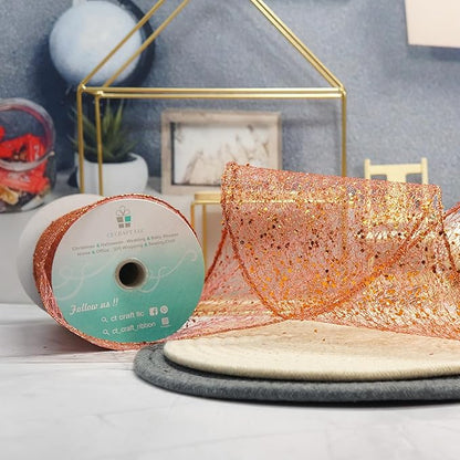 CT CRAFT LLC Sparkling Glitter Mesh Wired Ribbon 4" x 10 Yards Bronze Orange for Christmas Home Decor Bow Gift Wrapping DIY Crafts Wreath