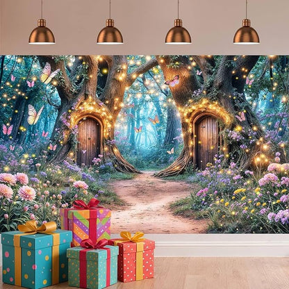 7X5ft Enchanted Forest Backdrop Fairy Enchanted Wonderland Garden Floral Butterfly Photography Background for Kids Girls Baby Shower Birthday Party Decoration Banner Cake Table Photo Booth Props