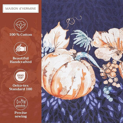 Maison d' Hermine Placemats Set of 4 100% Cotton Washable Cloth Place Mats, Reusable Table Mats for Thanksgiving Christmas Decorations Kitchen Dining Party Wedding (Pumpkin Blues, 13" x 19")