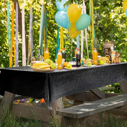 6 Pcs Black Holographic Laser Tablecloths Iridescence Shiny Table Covers 40" x 108" Foil Rectangle Table cloths for Halloween Baby Shower Undersea Ocean Birthday Party Winner Wedding Party Décor