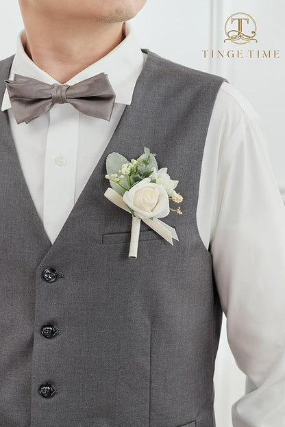 TINGE TIME Boutonniere for Men Wedding,Groom and Best Man Boutonniere for Wedding Ceremony Anniversary, Formal Dinner Party and Rustic Spring Wedding Marriage (2, Champagne)