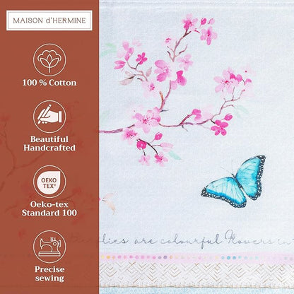 Maison d' Hermine Placemats Set of 4 100% Cotton Washable Cloth Place Mats, Reusable Table Mats for Kitchen Dining Decoration, Party, Wedding, Restaurant Spring/Summer (Blossoms in Spring, 13" x 19")