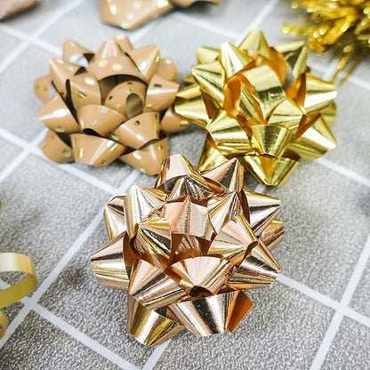 CT CRAFT LLC Gift Bows 22 PCS Set Multi Colored Assorted - Bow x 18 pcs + Kegg Roll x 4 pcs - Gold/Bronze Gold, Holiday Christmas Birthday Party Wrapping