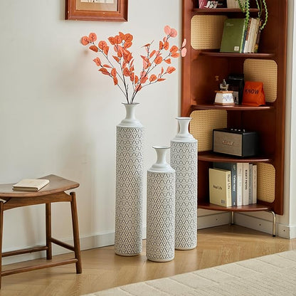 Floor Vases, Tall Home Decor Metal Vase Set of 3 Large Glazed Decorative Vases for Wedding Decor, Elegant Modern Flower Holder for Living Room, Entryway, Hallway, Dining Room