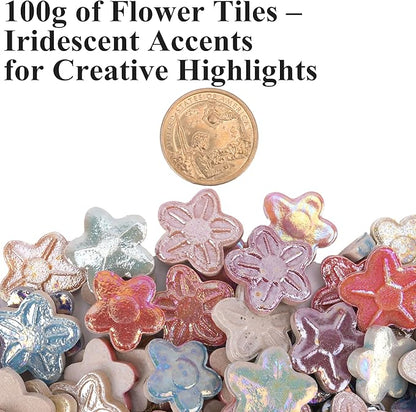 1.5 lb Ceramic Tiles for Mosaics – 580g Small Irregular Tiles + 100g Flower Mosaic Pieces, Mixed Sizes, Shapes & Vibrant Colors for DIY Crafts & Home Decor