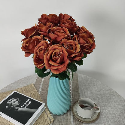 Fake Burnt Orange Roses Artificial Flowers,Floral Diameter 4'',20 Pcs Artificial Silk Roses Flowers with Stems for Wedding Arrangement Centerpieces Party Home Table Decorations (20, burnt orange )