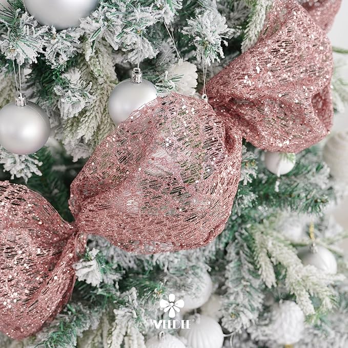 MEEDEE Rose Gold Glitter Mesh Web Ribbon 10 Inch Wide by 10 Yards Roll Rose Gold Fabric Ribbon Decorative Mesh Ribbon for Christmas Tree, Garland, Holiday Wreaths, Bows, Home Decor