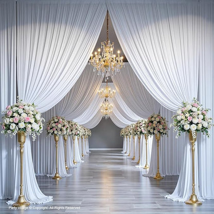 PartyVillage 20ft×15ft White Backdrop Curtain for Wedding Parties, 4 Panels Wrinkle Free 15 FT Long Polyester Photo Backdrop Drapes Back Drop Cloth for Birthday Photography Background