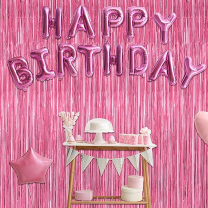 12 Pack Pink Backdrop, 3.28 FT x 7.05 FT Foil Fringe Curtains, Metallic Pink Tinsel Curtain Party Streamer Birthday Backdrop for Girl, Brithday Decorations Bachelorette Party Supplies