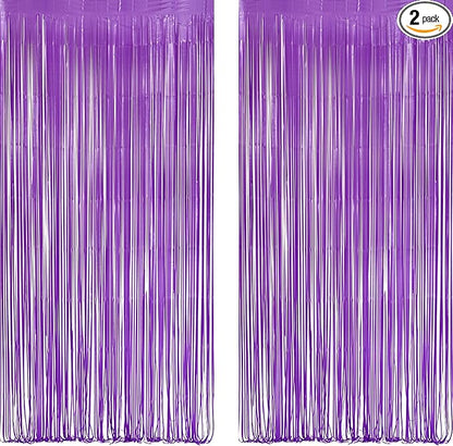 Purple Tinsel Fringe Party Backdrop - GREATRIL Party Streamers for Lavender/Mermaid/Butterfly/Fairy Birthdays Party Decorations - 3.2ft X 8.2ft - 2 Packs